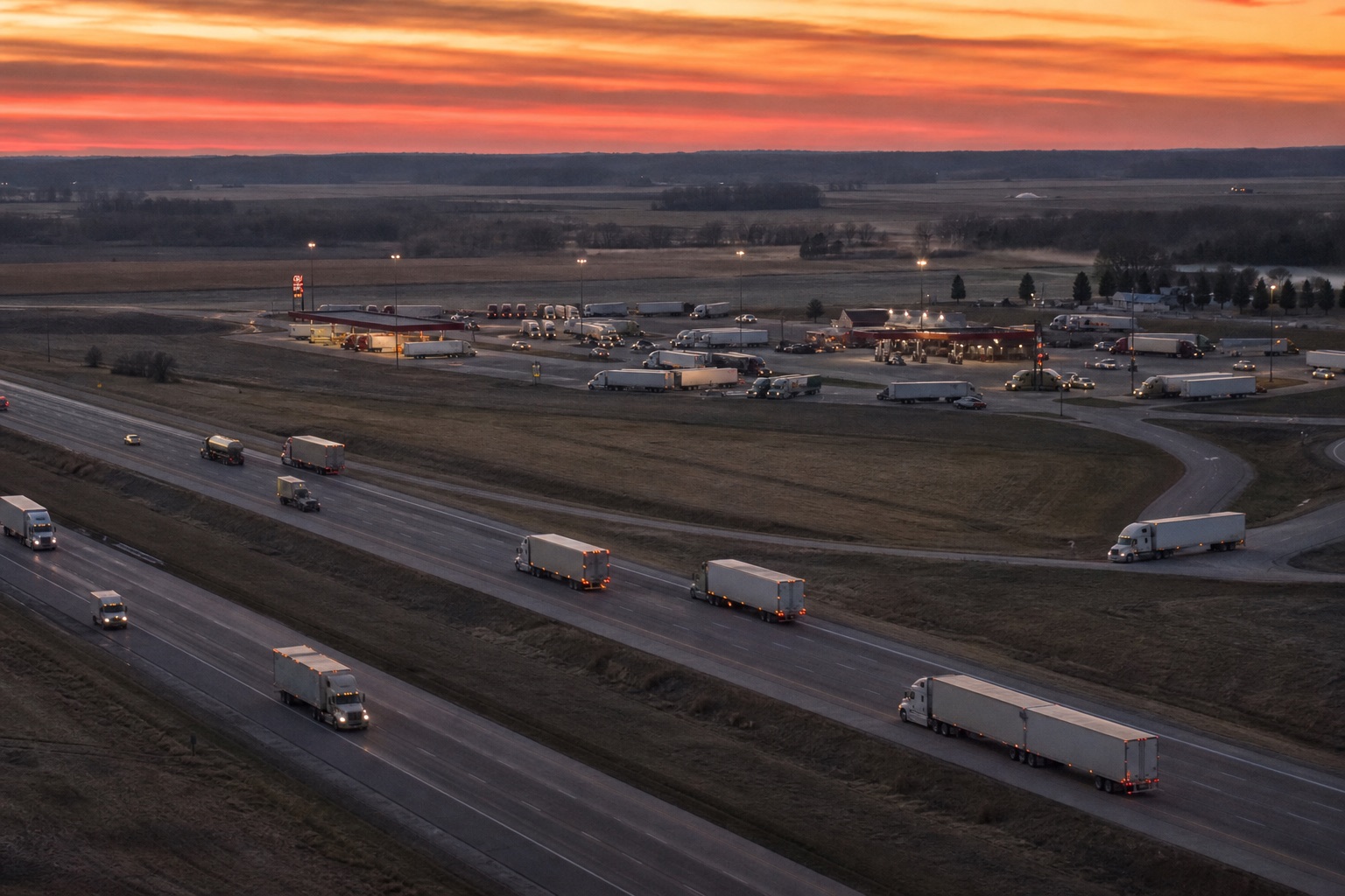 Interstate corridor and truck-stop coverage across commercial routes